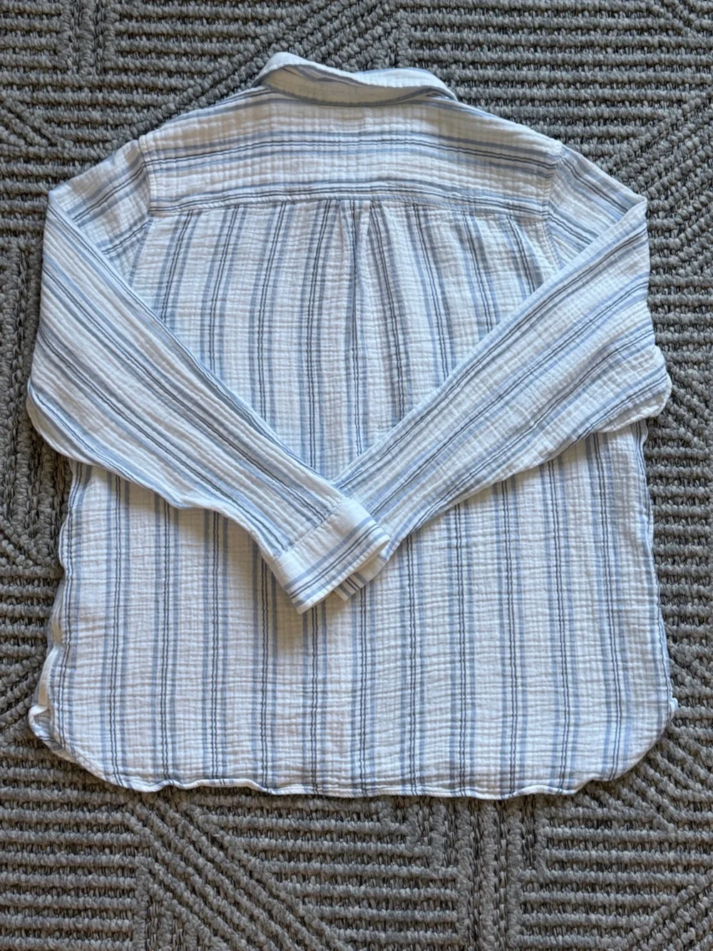 L.L. Bean White and Light Blue Striped Casual Button-Down Shirt